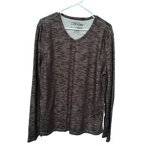 Be Ethic V Neck Long Sleeves Shirt Large Brown Tan Men 90's Style Raw Hem Y2K